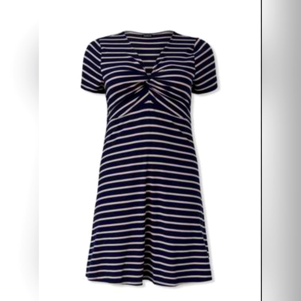 NWOT Torrid Navy and Taupe Ribbed Knit Twist Front Short Sleeve Dress - Size 2
